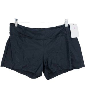NWT ATHLETA Black Shirred Band Swim Lined Shorts Drawstring Pocket Size Large